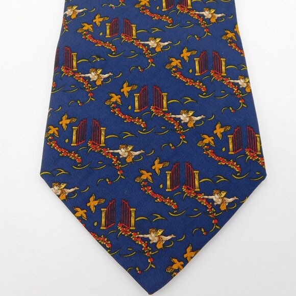 Salvatore Ferragamo Dark Royal Blue Silk Tie | Angels Doves Heaven's Gate | EUC - Picture 7 of 7